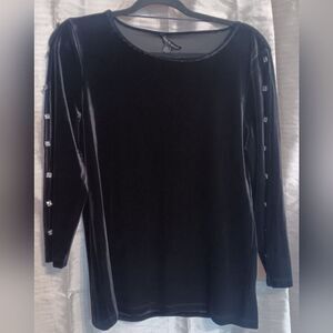 Cable & Gauge Black Velvet feeling Top with Crystals On Sleeves